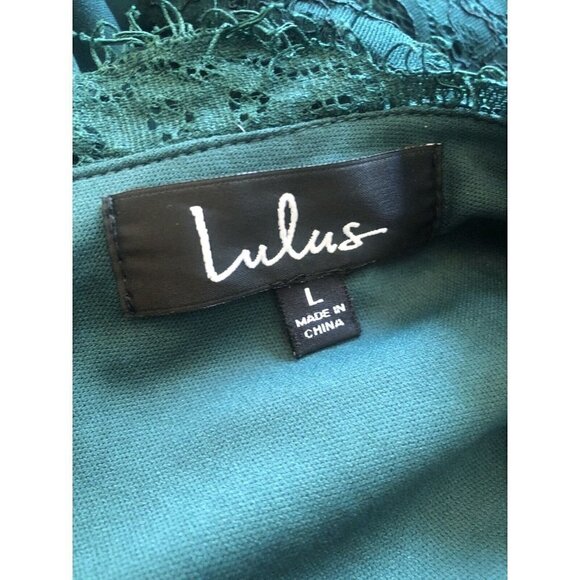 Lulus Womens Size Large Green Lace Dress One Shoulder Bell Sleeve - Picture 6 of 6